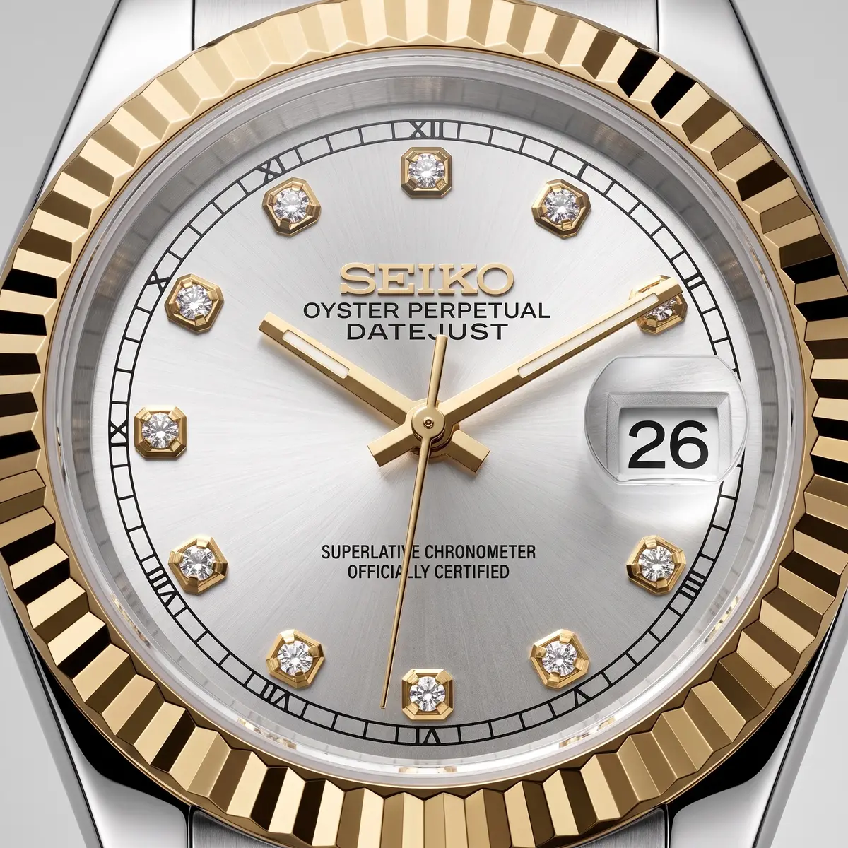 Seiko Mod Uhr ROYAL GOLD SCHMUCK FÜR DAMEN – Zifferblatt Nahaufnahme – MedoMods